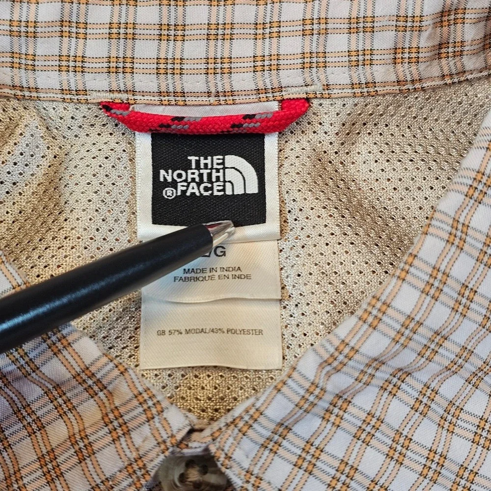 The North Face Mens Large Beige Brown Plaid Short Sleeve Button Up Outdoor AXU7